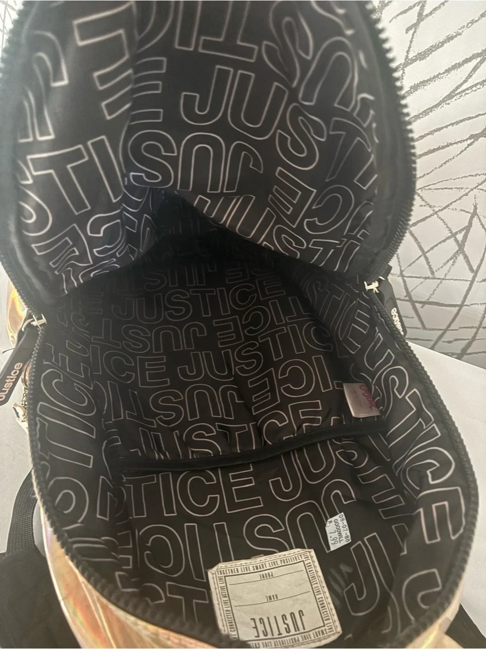 Justice Iridescent Rose Gold Holographic Mini Backpack